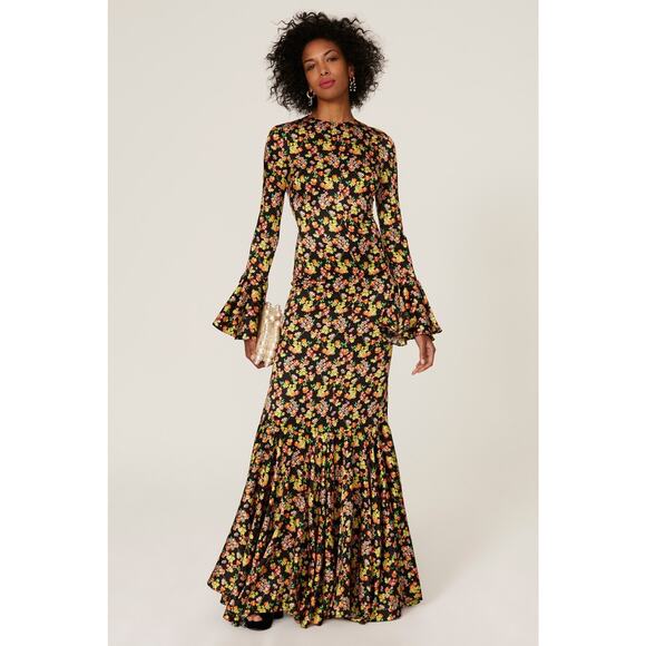 Caroline Constas Dresses & Skirts - Caroline Constas Allonia Black Multicolor Floral Long Sleeve Trumpet Gown 0